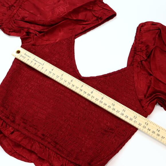 Band Of The Free Ruffle Smocked Crop Top XS Floral Red Puff Sleeve Boho Festival - Picture 5 of 11